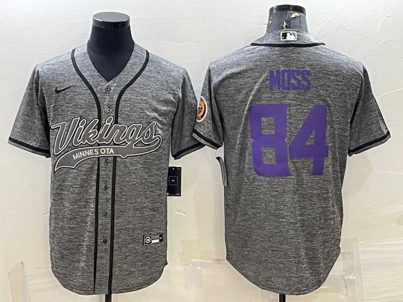 Mens Minnesota Vikings #84 Randy Moss Grey Gridiron With Patch Cool Base Stitched Baseball Jersey